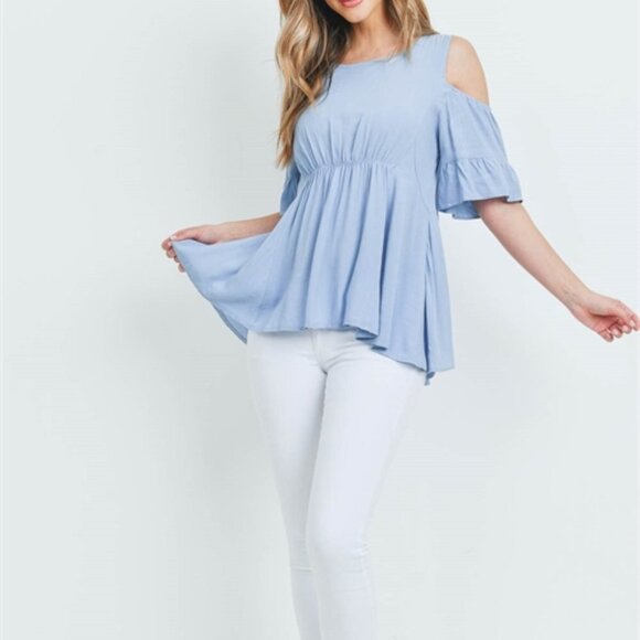 BLUE COLD SHOULDER TUNIC TOP - Picture 2 of 5